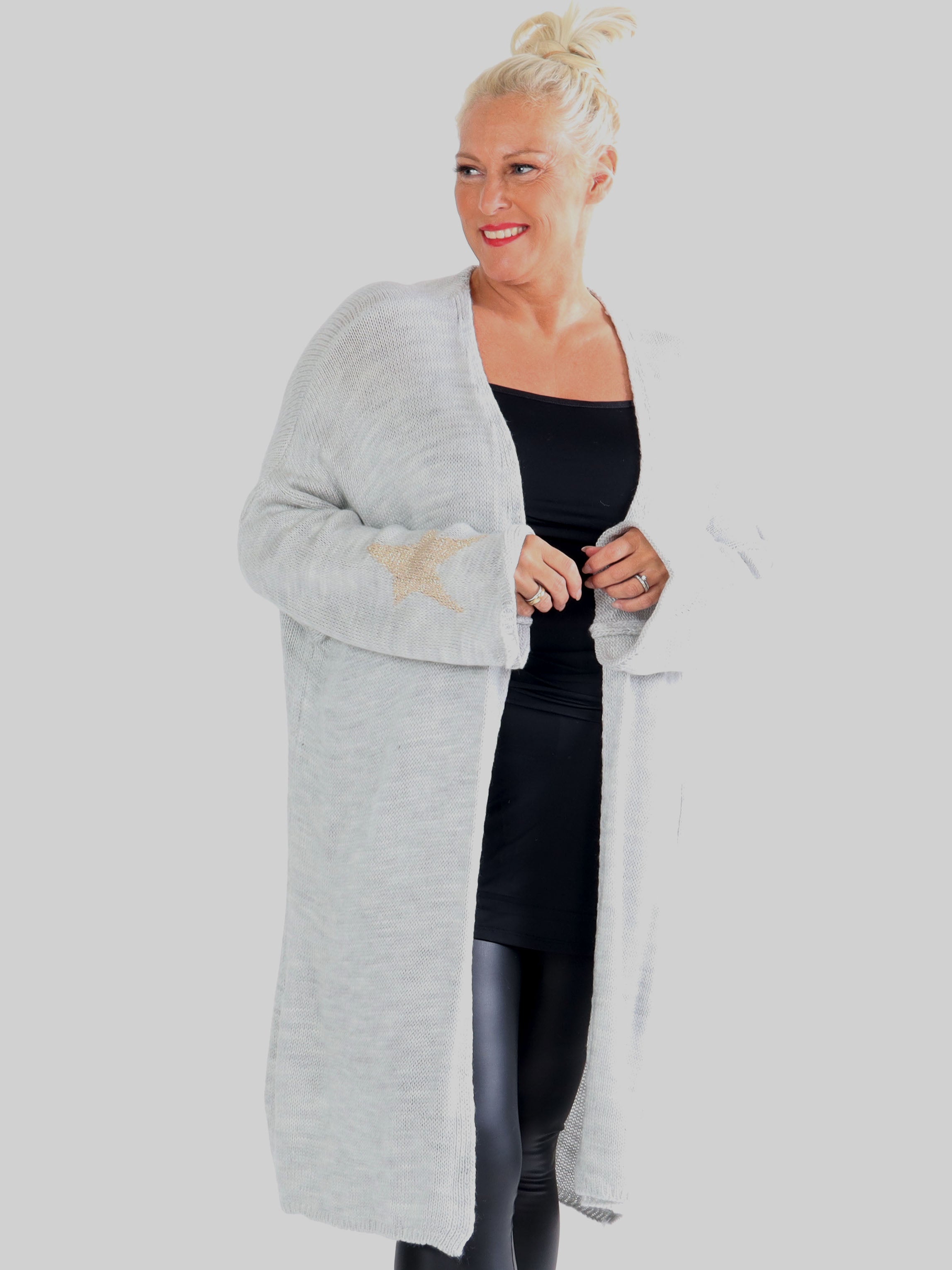 Lowa - Strik cardigan i plus size med stjerne